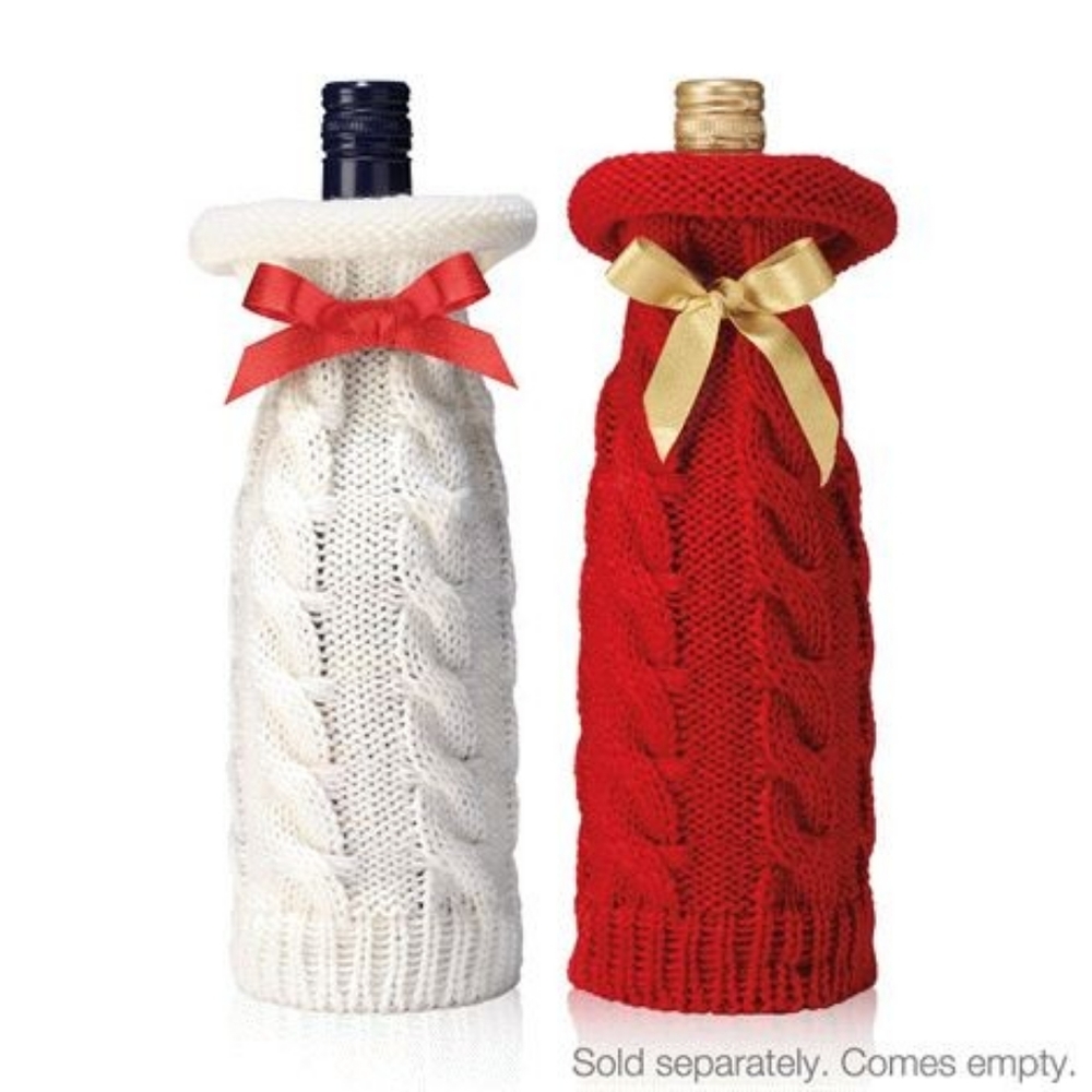 Avon. Cable Knit Wine Bottle Sweater with Bow NWT